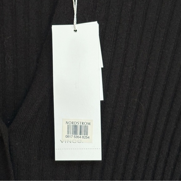 NWT Vince Black 100% Cashmere Ribbed Button Front Pocket Cardigan Sweater M - Picture 5 of 13